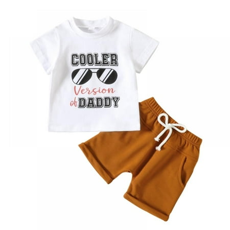 

BULLPIANO Bbay Toddler Boys Two-Piece Outfits Short Sleeve Letter Print O-Neck T-Shirt + Drawstring Short Pants