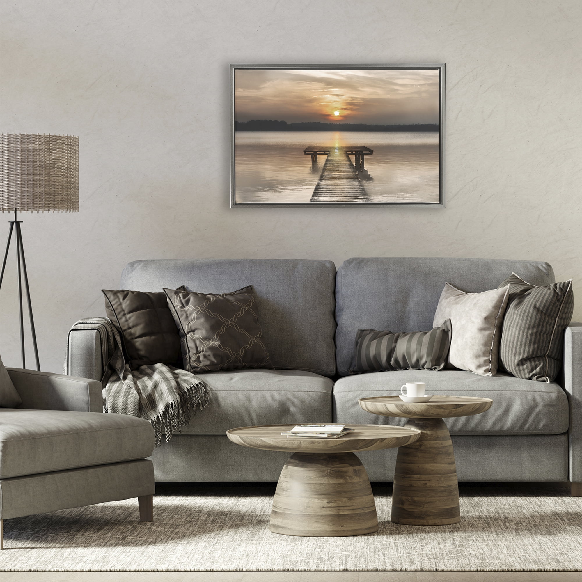 Stupell Industries Centric Reflective Sunrise Gray Framed Floater Canvas Wall Art, design by Irene Weisz