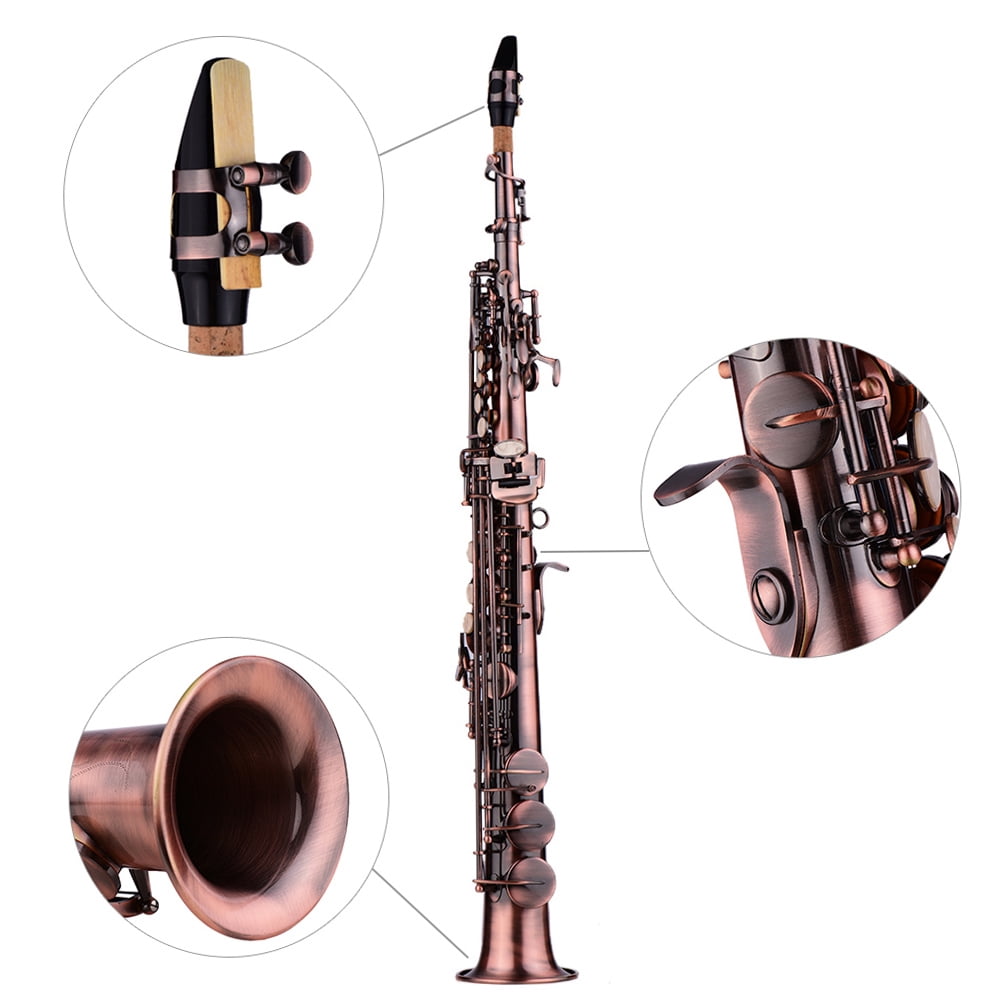 Soprano Saxophone Soprano Saxophone Kit Professional Brass Straight Bb Soprano Saxophone Ni Plated Sax Woodwind Instrument Carve Pattern With Case Gloves Cleaning Cloth Straps