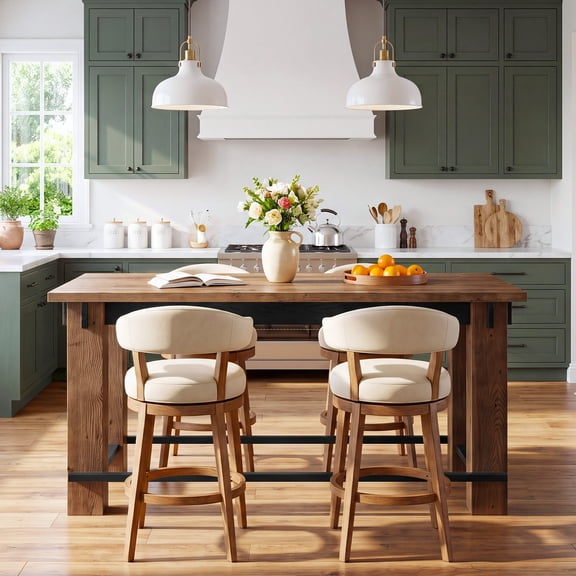63" Long Solid Wood Kitchen Island with Footrest, Counter Height Island Table for Kitchen, Dining Room, Brown & Black