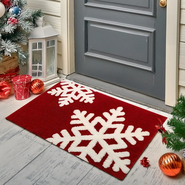 Wmhnj Felpudo navideño de imitacin para puerta de entrada, 18 x 30 cm, antideslizante, para interiores y exteriores, para entrada y baño, con diseño navideño, fcil de limpiar.