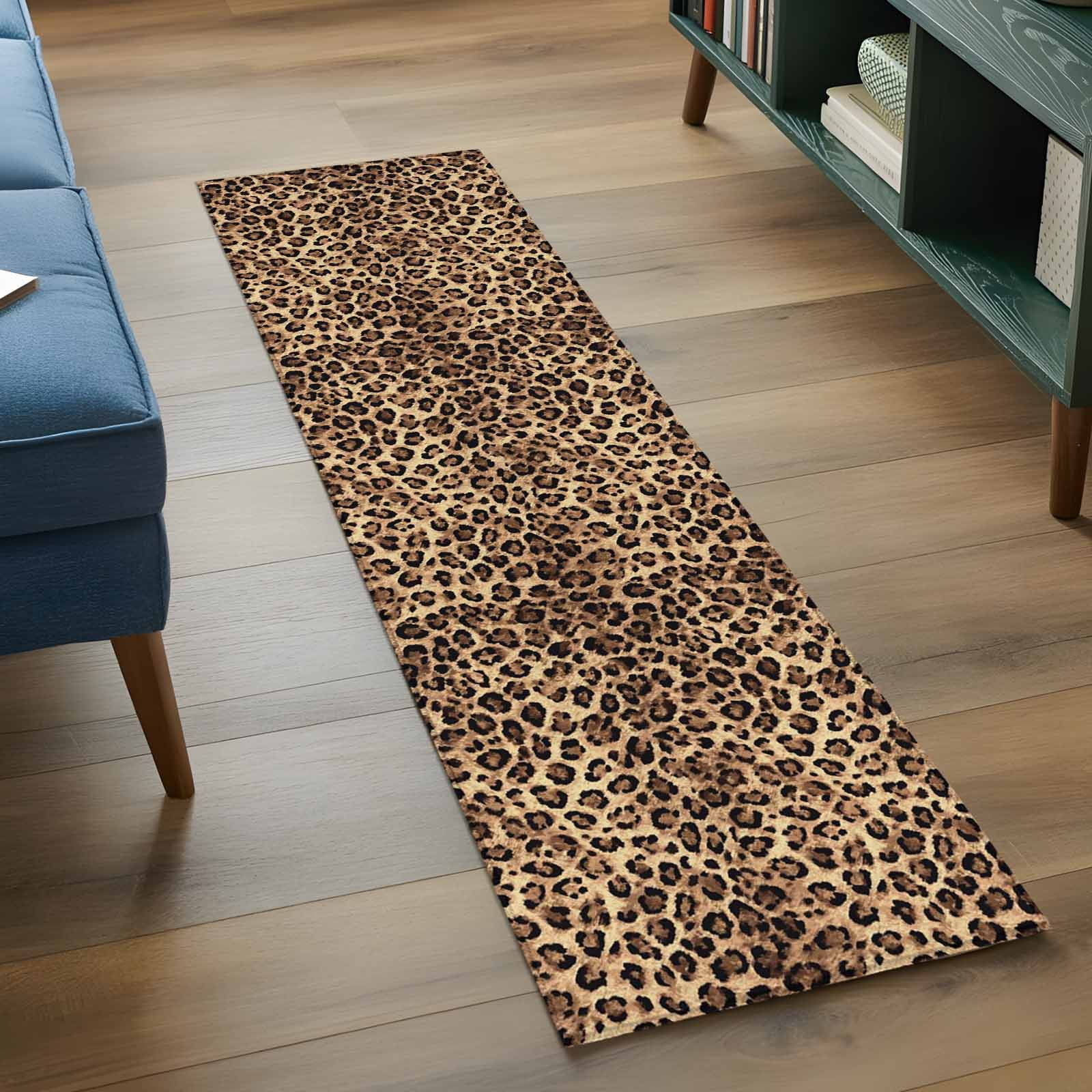 Kitchen Runner 2 x 6 Ft, Leopard Printed Non-Slip Residential Carpet, Modern Animals Textured Brown Indoor Crawling Mats Runner Rugs for Living Room/Dining Room/Bedroom