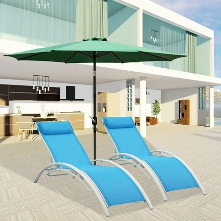 White Wicker Lounge Chair Ainfox Outdoor Patio 2-Pack Lounge Chairs Adjustable Aluminum Chaise Lounges for All Weather (Blue) ()