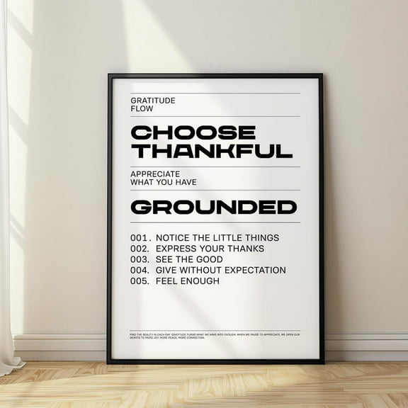 Gratitude Wall Art – Black And White Typography Print About Thankfulness, Daily Affirmations, Mindful Living, Positive Quote Poster Wall Art, Modern Wall Decor, 8x12 UNFRAMED