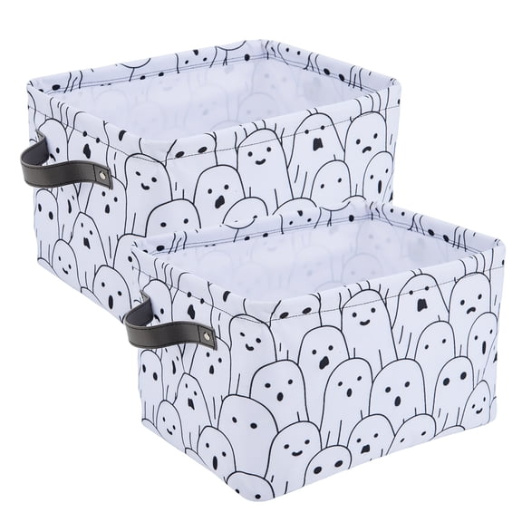 GIMMYFIVE 2pcs Collapsible Fabric Storage Basket with Handles, Halloween Organizer Bin for Closet, Toys, Laundry