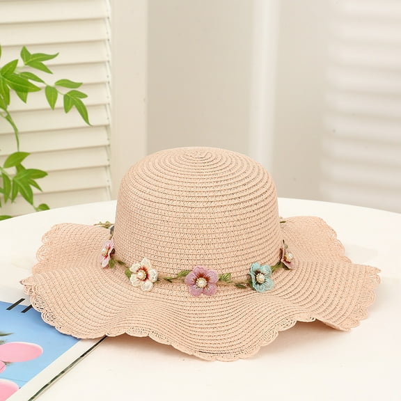 SikaFu Version Of Small Fresh Sweet Flower Ring Sun Hat Fashion, Simple Lace Woven Straw Hat Seaside Beach Hat