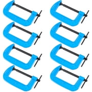 ZOENHOU 8 PCS 4 Inch C Clamps, Heavy Duty Cast Iron C-Clamp, Woodworking G Type Quick Clamp with Sliding T-Bar Handle, Blue