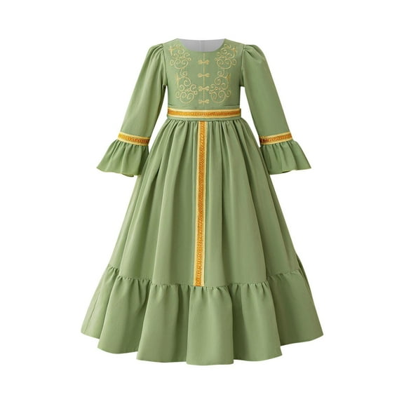 ZACPNCV Renaissance Medieval Dress Princess Dress Girls Retro Gown Birthday Halloween Xmas Party Green 7-8 Years