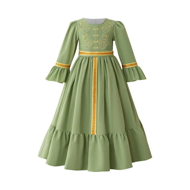 Girls Party Dress, Long Sleeve Round Neck Evening Gown with Flared Sleeves and Embroidery, for Banquet Performance Pageant