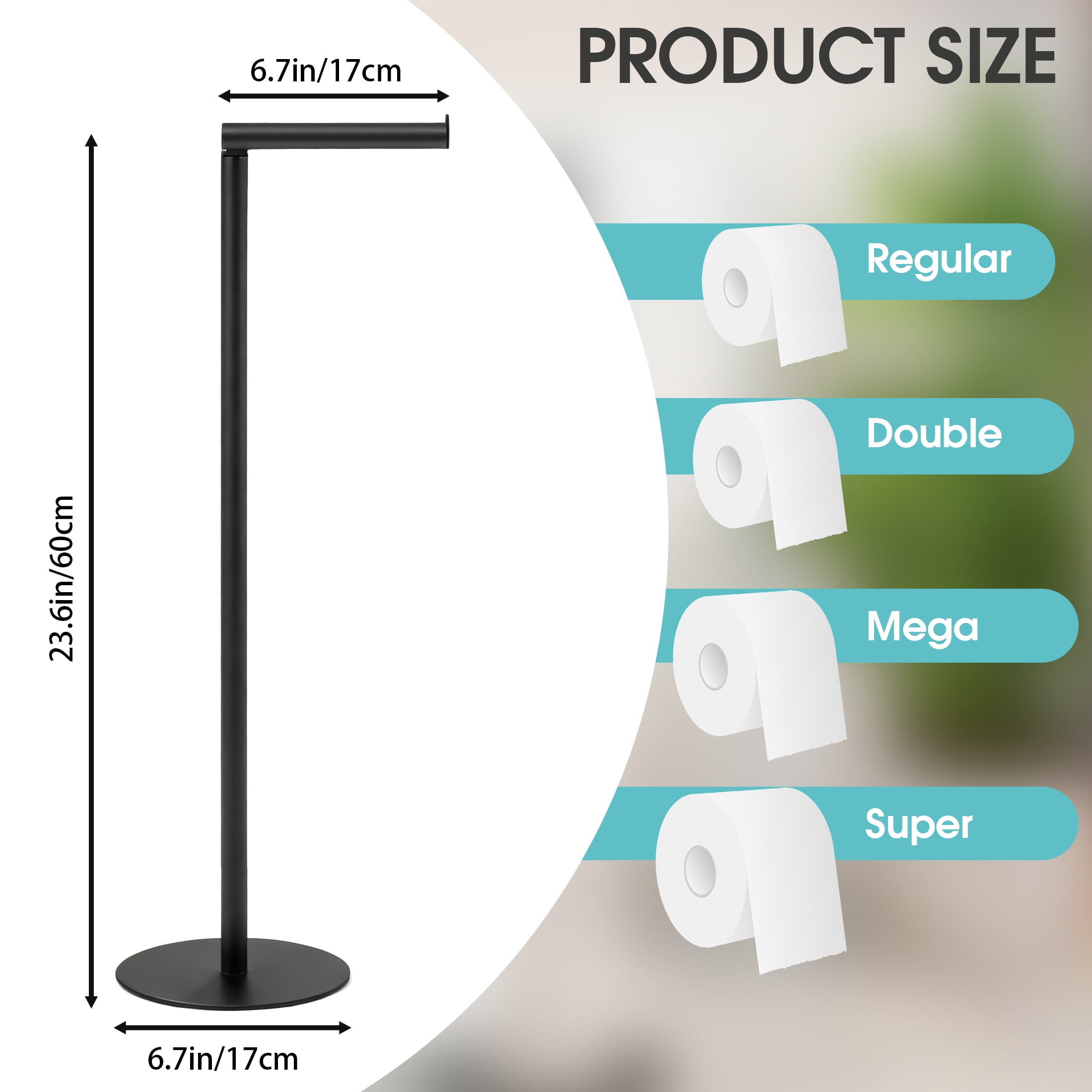 Toilet Paper Holder Stand, Free Standing Toilet Paper Roll Holder for 5 Spare Rolls, Modern Bathroom Toilet Paper Stand, Stainless Steel Paper Storage for Bathroom, Black