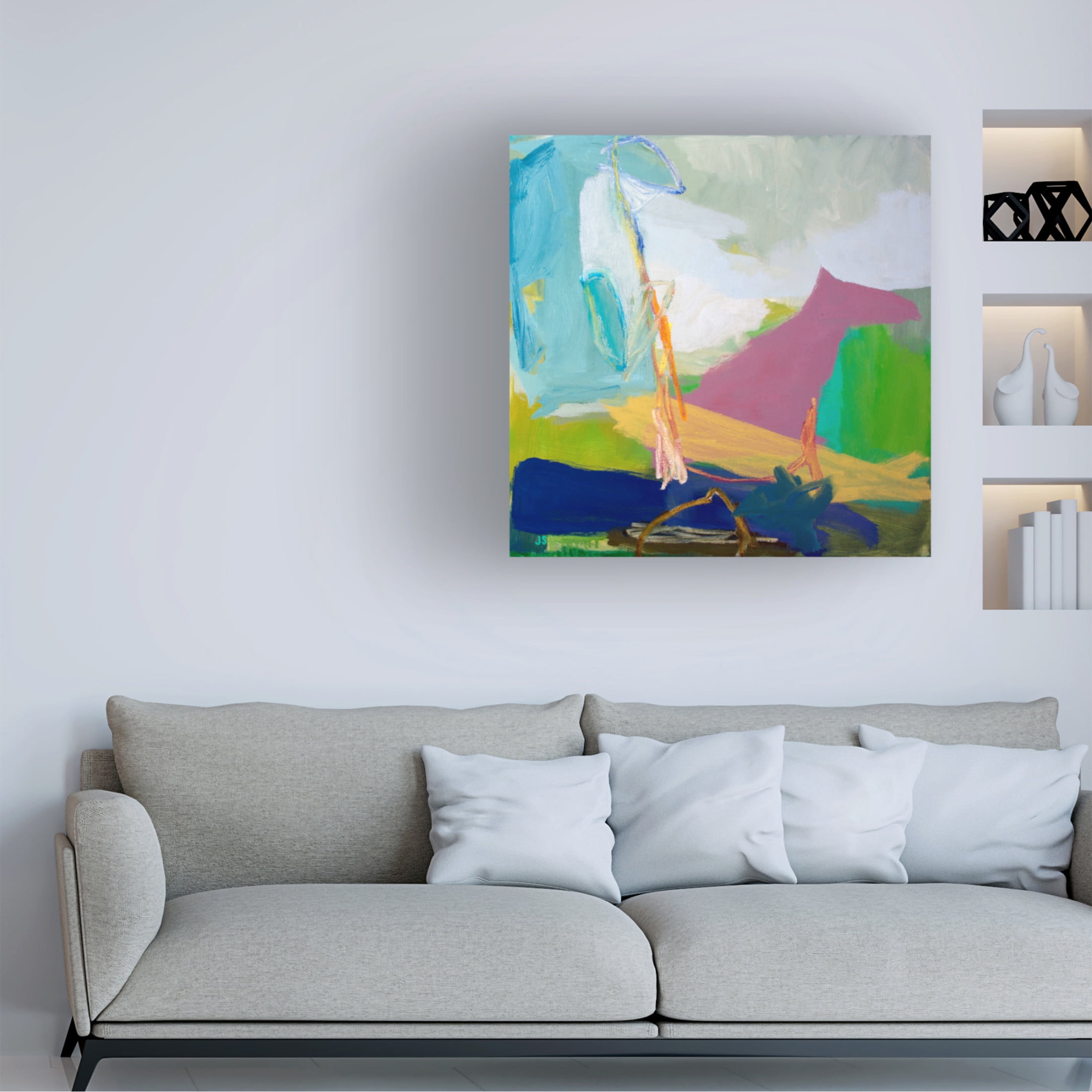 Canvas Wall Art - Jessica Singerman 'Land With Dog' Wall Art for Living Room, Bedroom, or Office Décor by Trademark Fine Art - 18 x 18 Inches