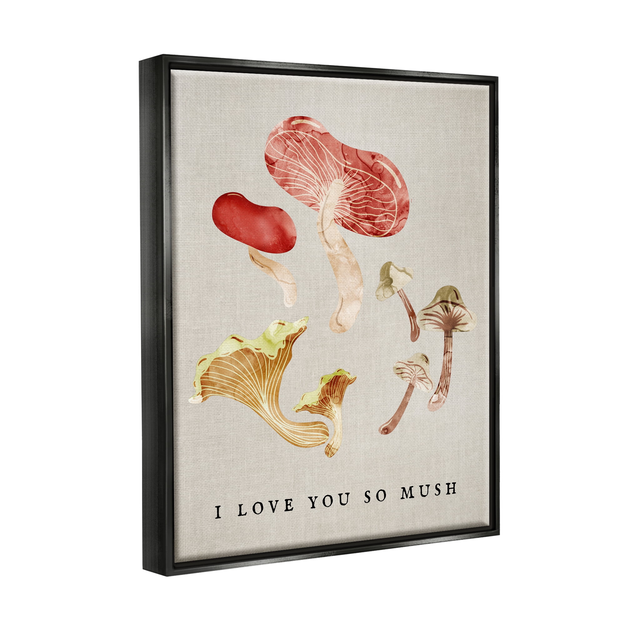 Stupell Industries Love You So Mush Pun Botanical & Floral Painting Black Floater Framed Canvas Art Print Wall Art, 17 x 21