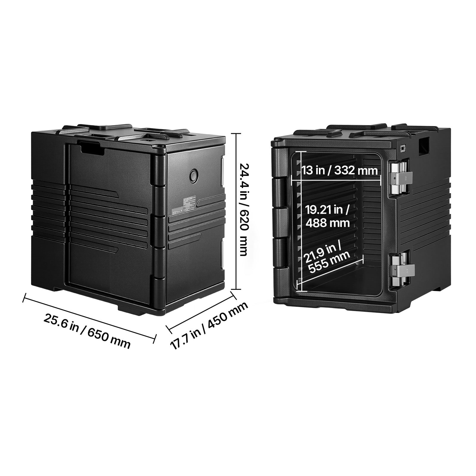 KFFKFF Insulated Food Pan Carrier, 95 Qt Non-Electrical Warmer with Wheels & Stainless Steel Latch, Durable Stackable Hot Box for Multiple Pan Sizes (Not Included), Ideal for Catering (Black)