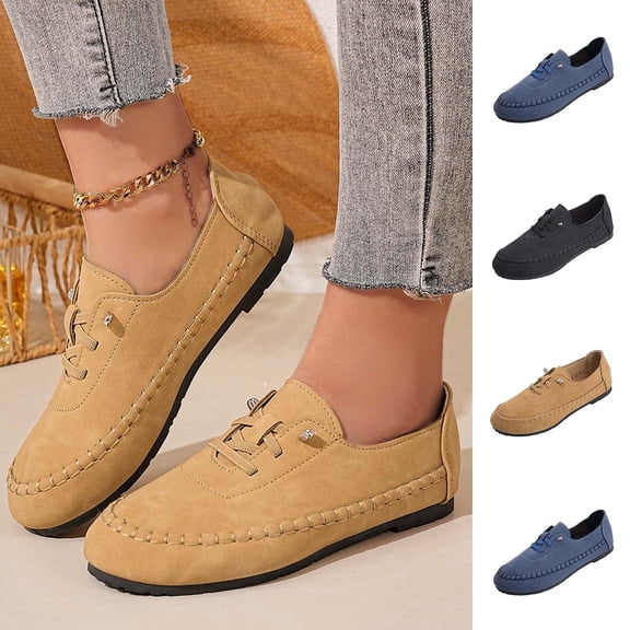 Women’s Leather Oxford Shoes Trendy Casual Loafers with Arch Support – Lightweight Non-Slip Casual Work Shoes Yellow 9.5(43)