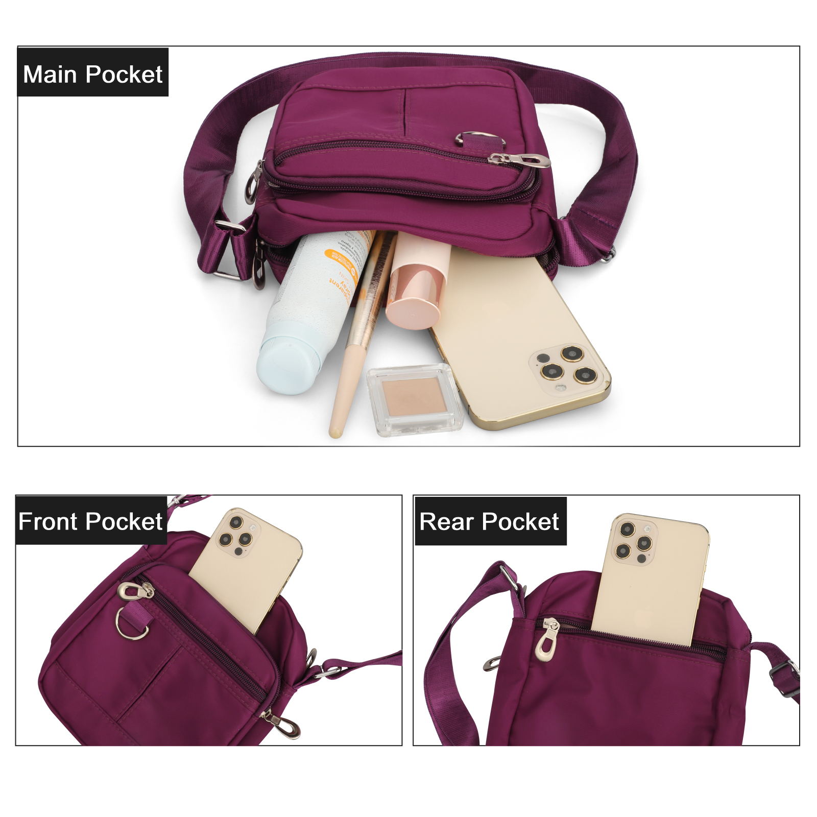 TSV Small Crossbody Bag for Women, Waterproof Ladies Anti-thief Shoulder Bag, Oxford Fabric Fashion Handbag with Adjustable Strap - image 3 of 9