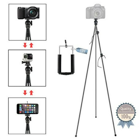 Phone Camera Stand Tripod, ZIPPOD 45 Inch Flexible And Compact Camera Tripod 10 Oz Lightweight Travel Tripod With Phone Tripod Mount Adapter For Iphone 6, Smartphone And DSLR Camera With Carry