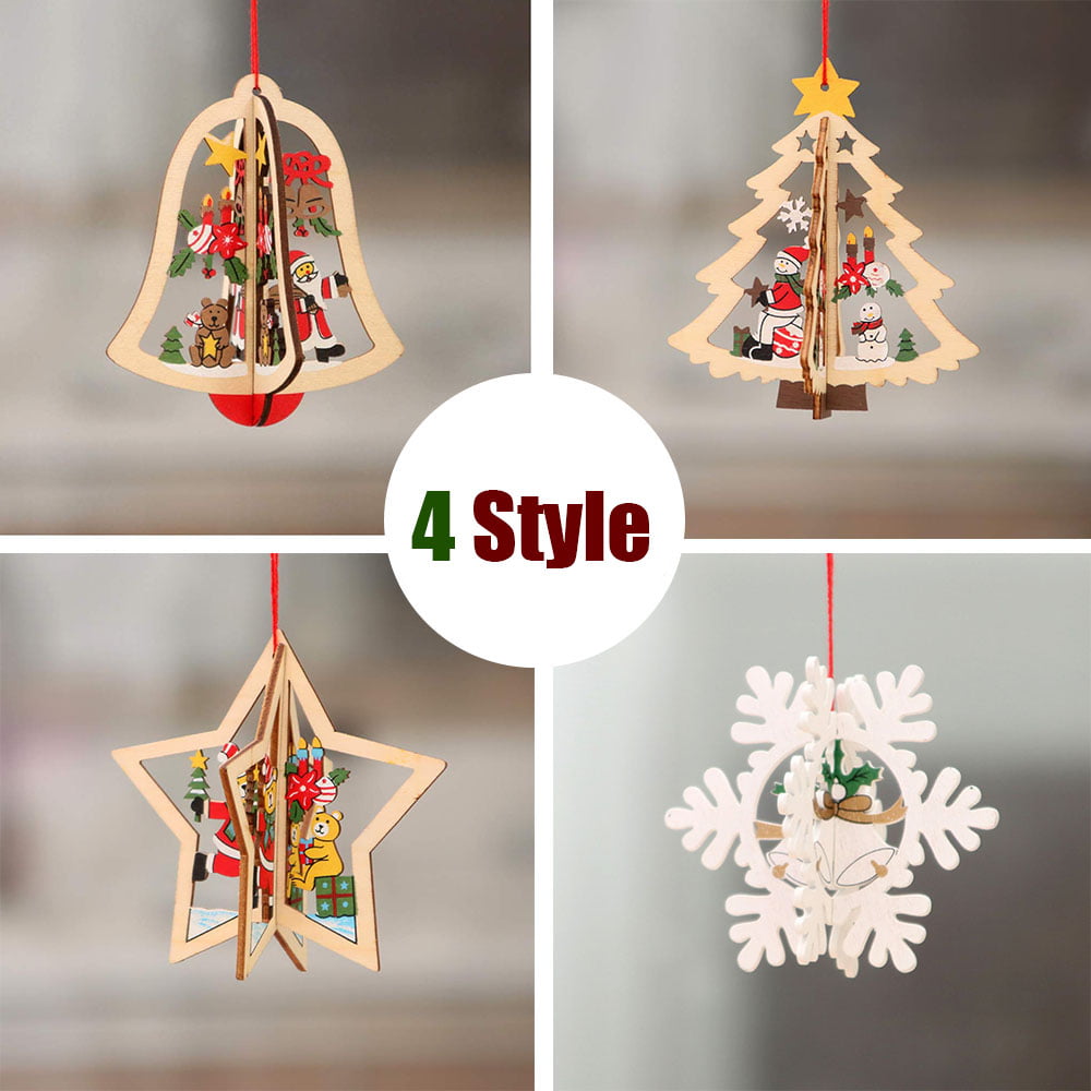 Wooden Pendant & Tree Bows Hanging Christmas Tree Ornaments Xmas Party Decor 
