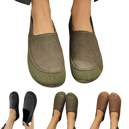 

Cathalem Comfortable Business Casual Shoes for Women Womens Single Shoes Round Head Soft Leather Ladies Casual Shoes for Women Green 6