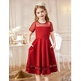 thumbnail image 3 of Oudiya Girls Contrast Mesh Short Sleeve A Line Party Dresses Red Formal Dress with Pockets for Tween 5-12Y, 3 of 7