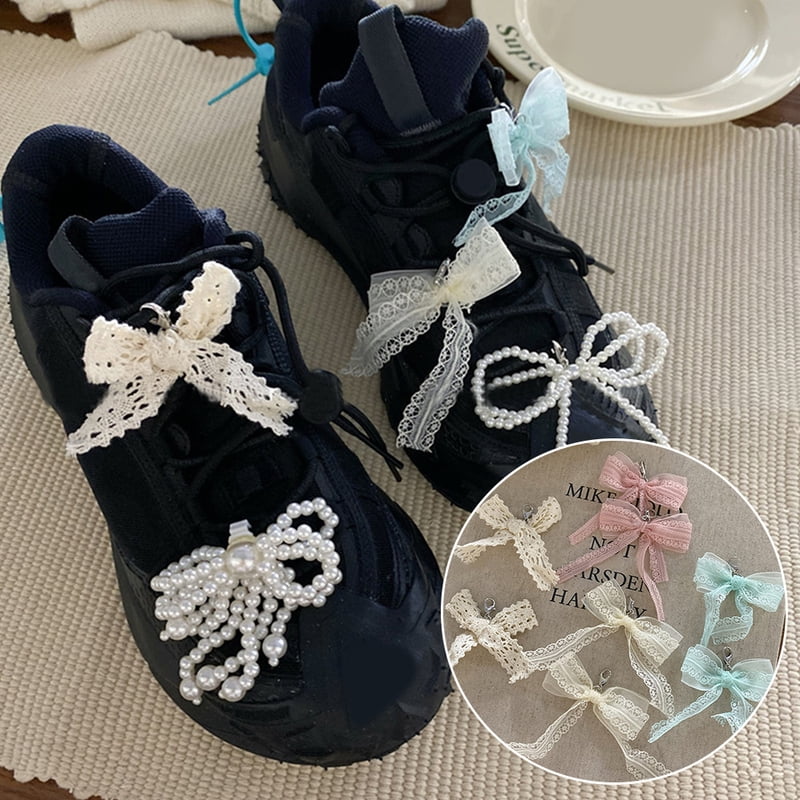 1Pair Handmade Shoes Clip Lace Bowknot Charm Shoe Buckle Decoration Bag Pendant Bow Shoelaces Clips Fashion Keychain Accessories
