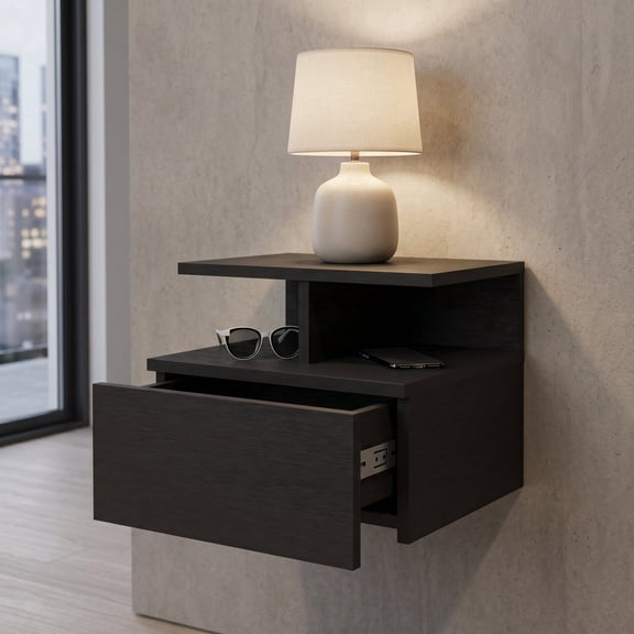 Zateety Floating Nightstand , One Drawer, Black Wengue Finish On-Site