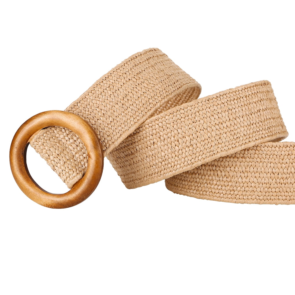 Round Wooden Buckle Dress Belt Women 