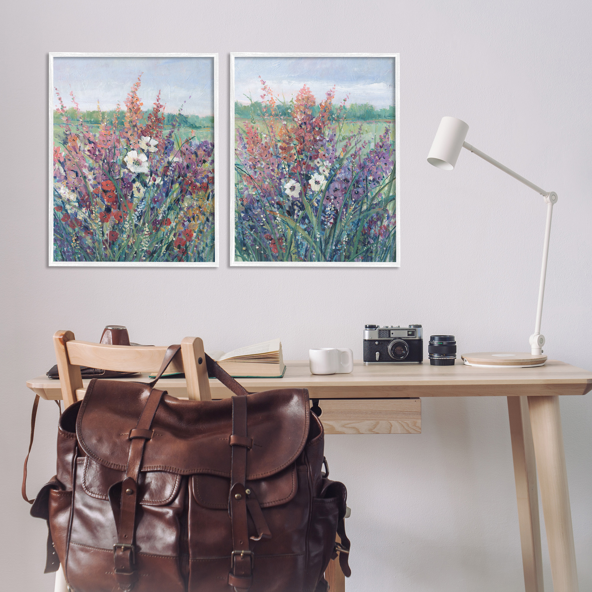 Stupell Industries Blooming Meadow Plants Botanical & Floral Painting White Framed Art Print Wall Art, 24 x 30, Set of 2