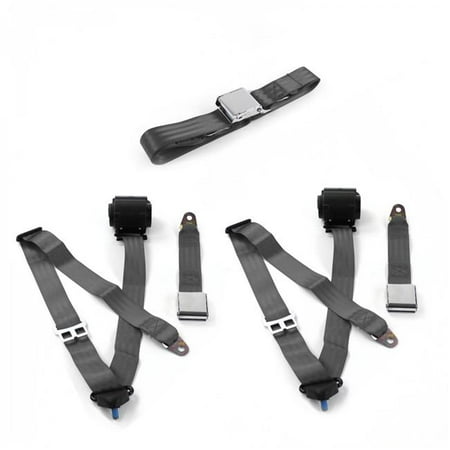 Airplane 3 Point Charcoal Retractable Bench Seat Belt Kit for Ford ...