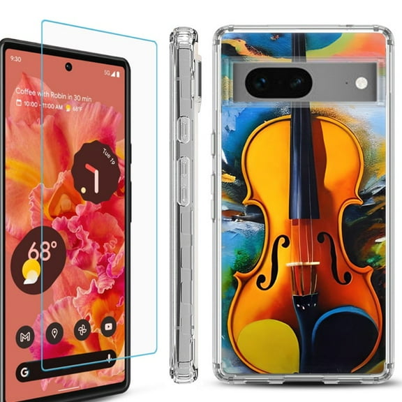 OneToughShield ® Compatible with Google Pixel 8, Shockproof Phone Case, with Tempered Glass Screen Protector - Violin