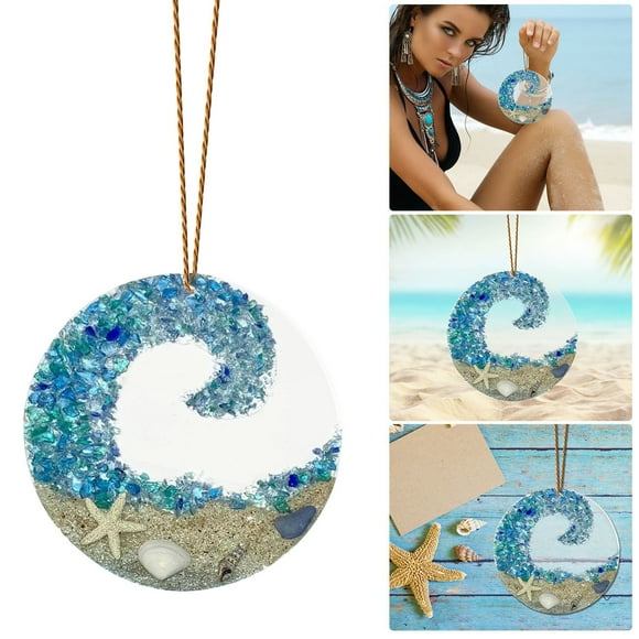 Clearance Sales! DomFun Sea Glass Suncatcher Ocean Crashing Beach Ornament Beach Couple Transparent Acrylic Memorial Crafts Pendant