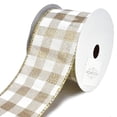 thumbnail image 1 of Metallic Nylon Jumbo Gingham Wired Christmas Ribbon, 2-1/2-Inch, 10-Yard, Ivory Gold, 1 of 1