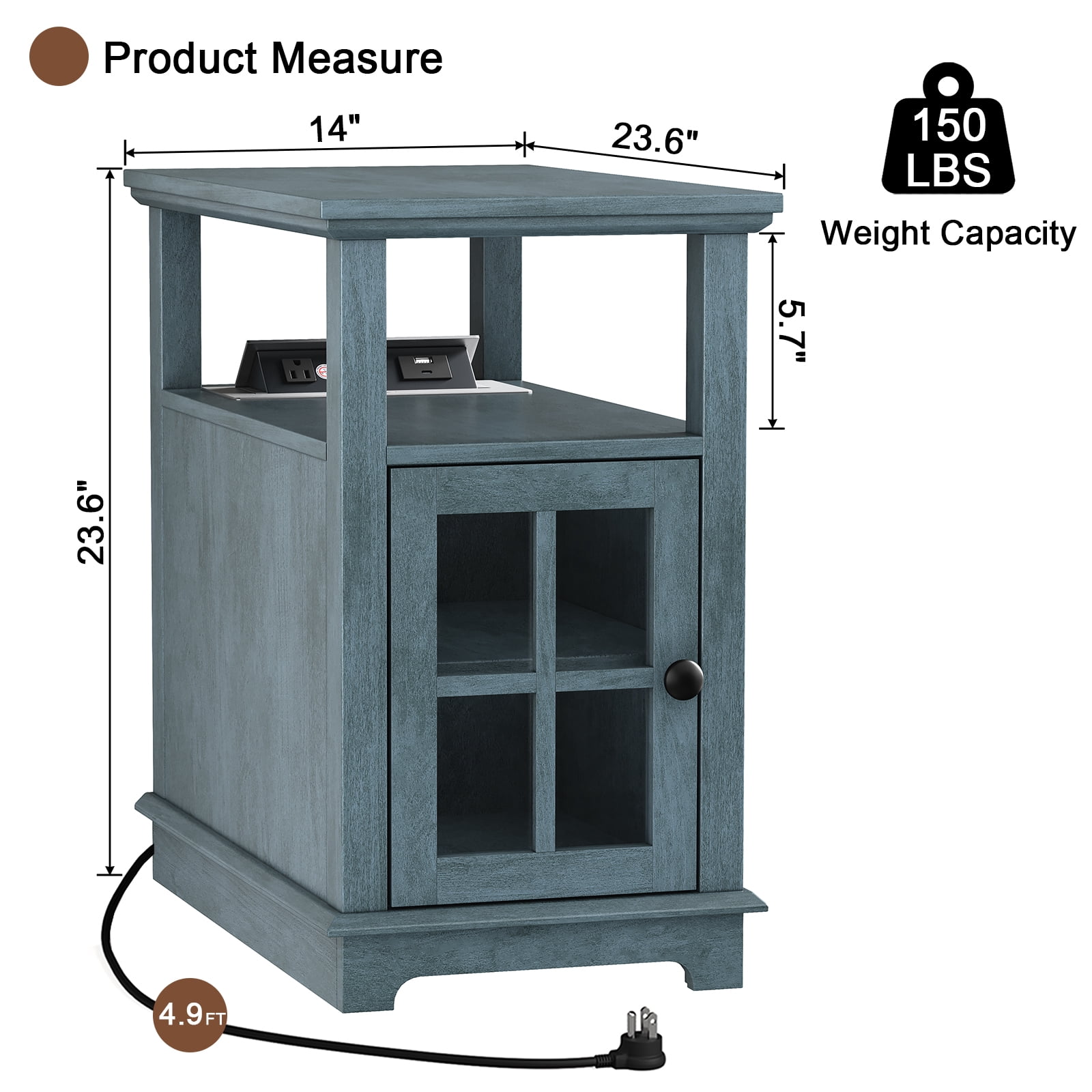 FAGAGA End Tables with Charging Station for Living Room, Wooden Nightstand for Bedroom, Blue