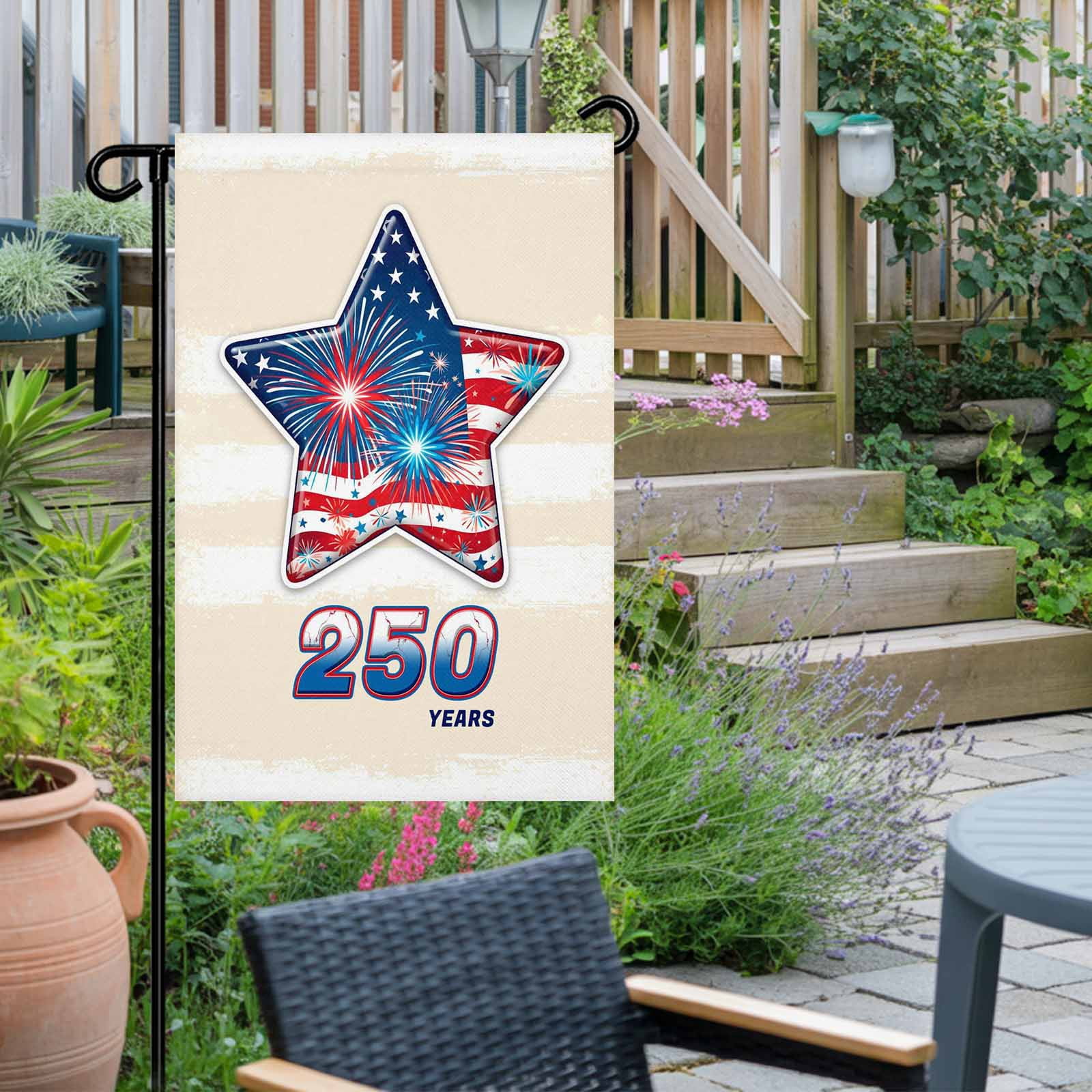 4th of July Garden Flags American Flag Garden Flag Double Sided Welcome Flag Patriotic Star Fireworks 250 Years USA Independence Day Yard Flags for Outdoor Lawn Porch Memorial Day Decor 28x40 Inch