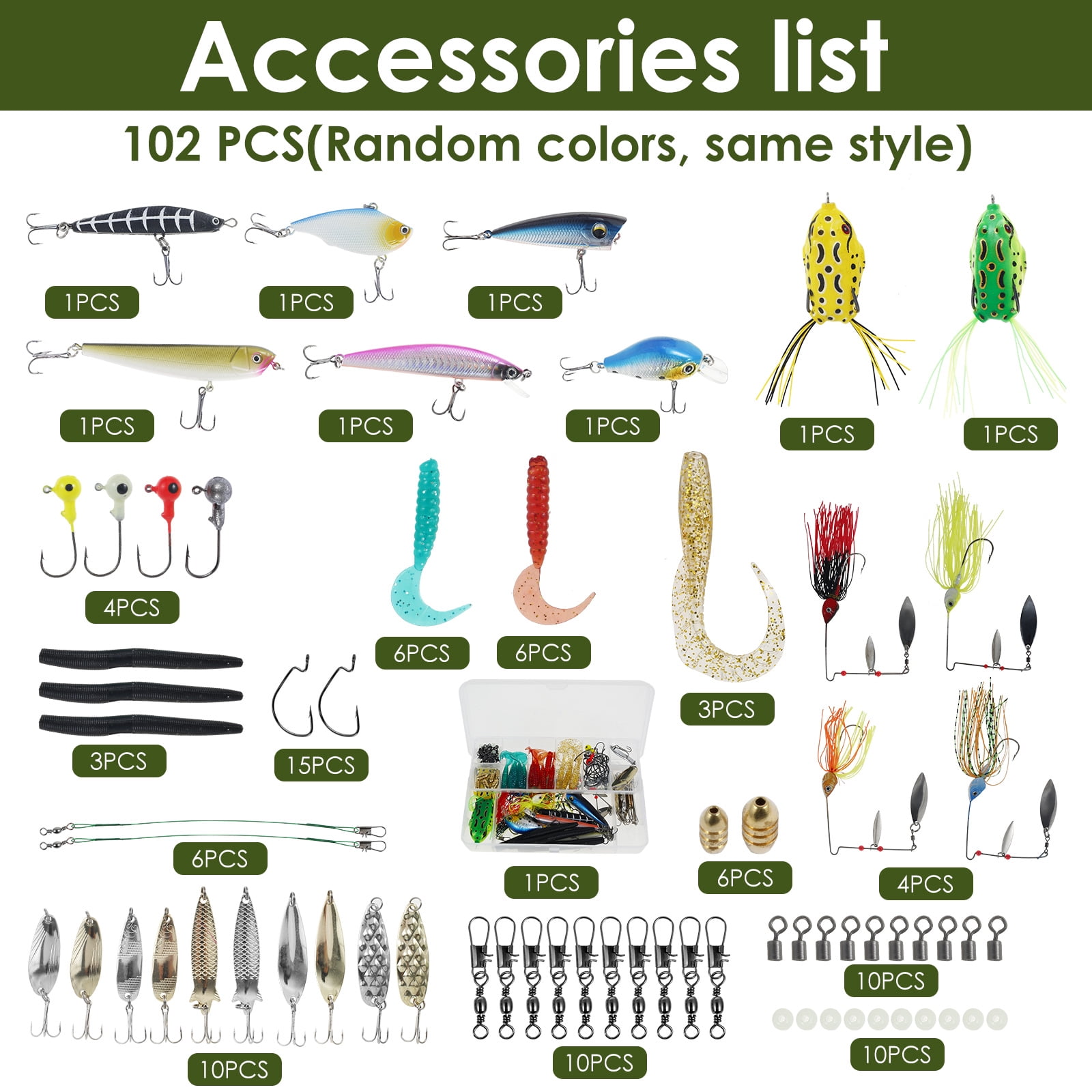 Lzvxtym Fishing Lures,Fishing Lures Kit,Fishing Bait Lure Set for Saltwater Freshwater,with Tackle Box,102Pcs