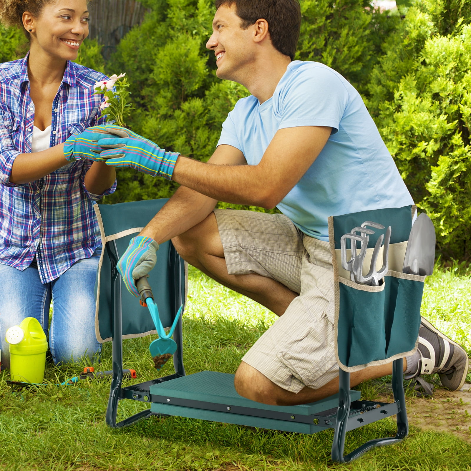 Outsunny folding garden kneeler bench chair sale