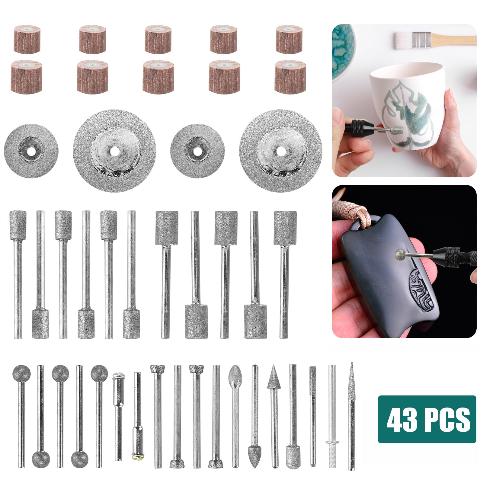 TSV 43 Pcs Stone Carving Set, Polishing Rotary Tools Diamond Burr