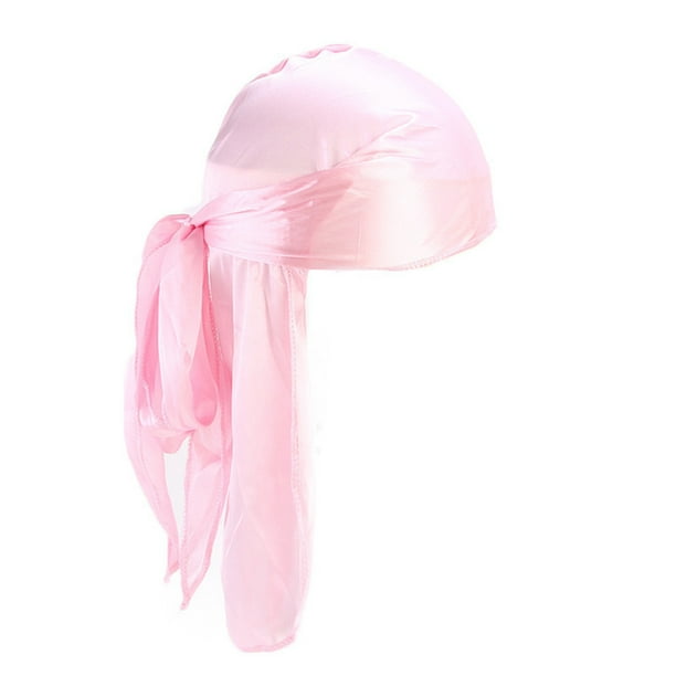 Minnieouse Bandanas negras para hombres para rapero de Hip Hop colas largas Durag sedoso suave y cómodo con cola larga Sombreros Rosa