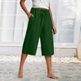 thumbnail image 2 of Tnhcen Women's Summer Casual Loose Wide Leg Drawstring Pants 60%Cotton 40%Linen Pre-Shrunk Linen Blend Seven Quarter Pants with Pockets S-5XL, 2 of 6
