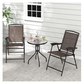 3-Piece Patio Dining Set, Steel Bistro Set with Folding Chairs & Tempered Glass Table, Outdoor Furniture for Porch, Balcony, Garden