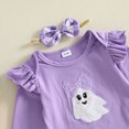 thumbnail image 6 of Cjfdfynewborn Baby Girl Halloween Outfit Pumpkin Ghost Embroidered Romper Plaid Pants And Bow Headband Three Piece Set Infant Cute My First Halloween Fall Winter Outfit, 6 of 8