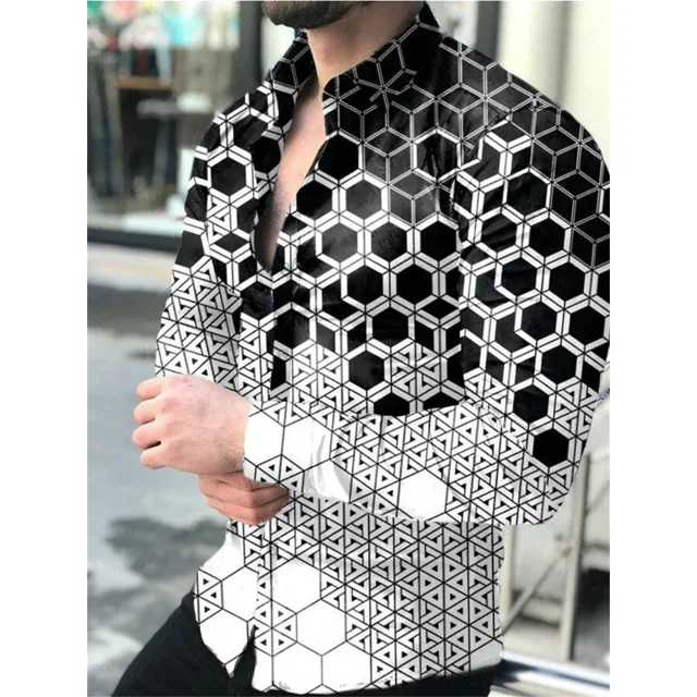 Camisa con botones para hombre, nueva moda de fiesta, ocio social, diseño de estampados, blusas de manga larga con solapa, ropa para hombre primavera