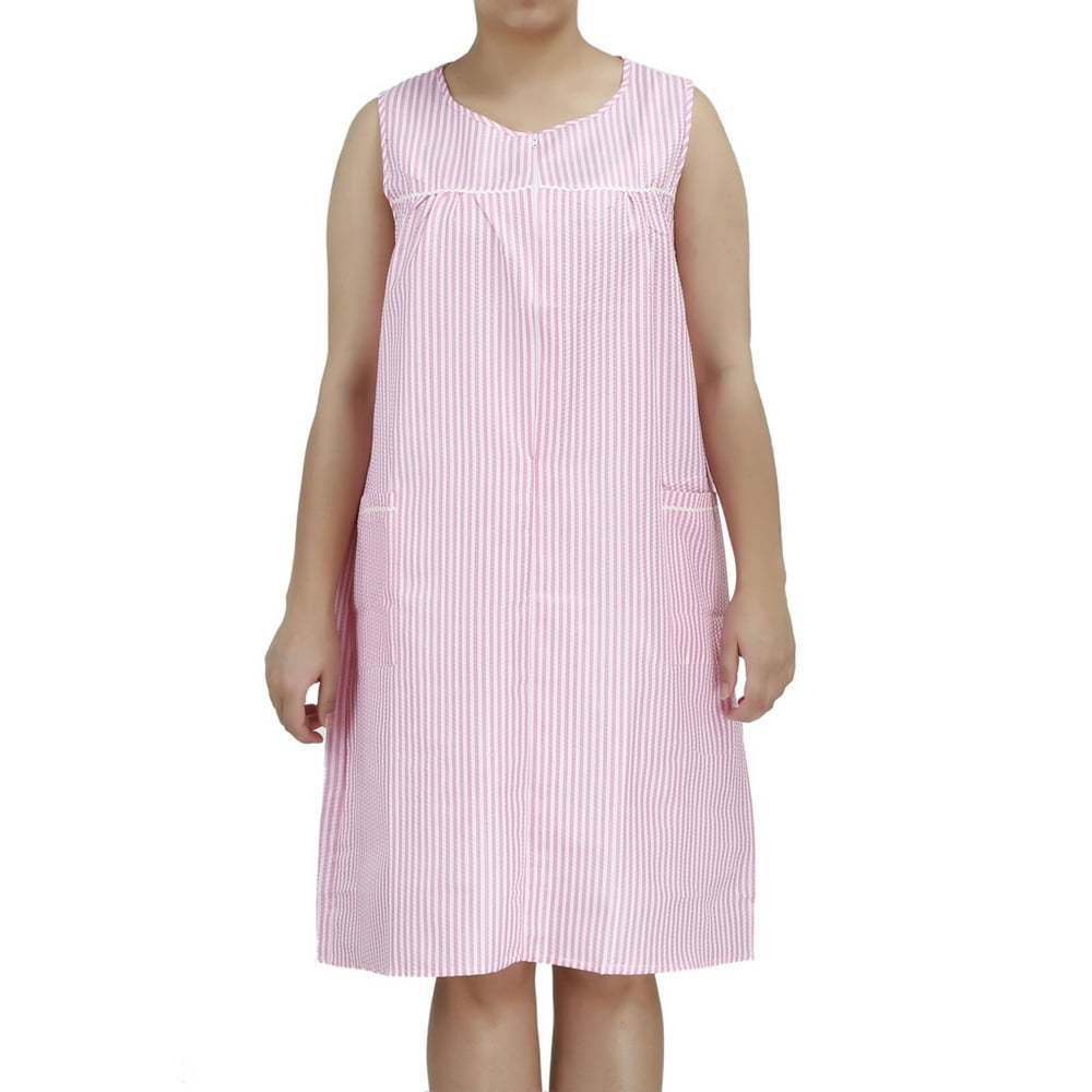 EZI Women's ZipUp Sleeveless Cotton House Dress by EZI