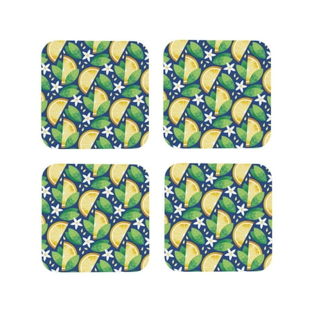 

Leather Coasters Set of 4 - cartoon Lemon flower Lightweight Non-Slip Drink Coasters for Desk Anti-Scalding Desk Cup Coasters for Office Table Decor Square