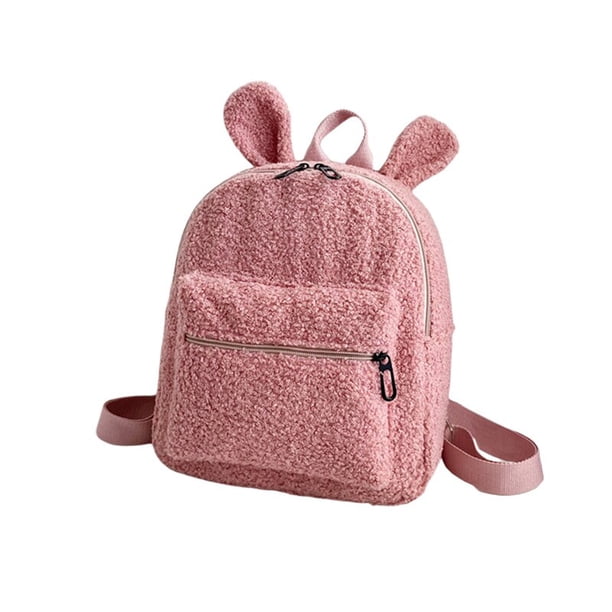 Mochila de conejo peludo para mujer y niña, bolso escolar de felpa esponjosa con orejas de conejo, bolso de hombro de felpa abierto con cremalleraRosa Fivean unisex