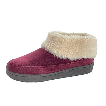 

Clarks Womens Slipper Suede Ankle Bootie JMH1883 -Plush Faux Fur Collar and Lining - Indoor Outdoor House Slippers For Women (6 M US Burgundy)