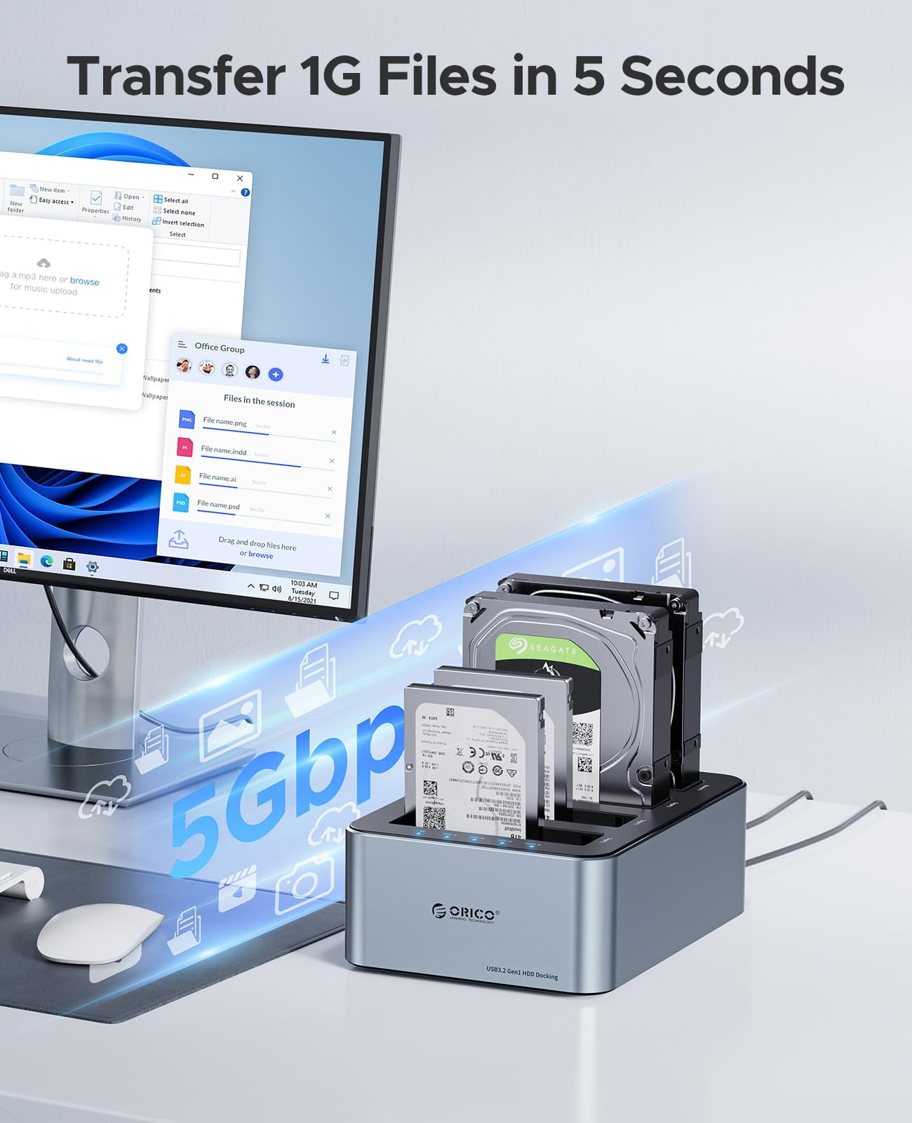ORICO 4 Bay External Hard Drives Enclosure 10Gbps Aluminum SATA Hard Drive Docking Station Type-C 2.5''/3.5" HDD  Offline Clone 80TB MAX