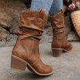 thumbnail image 5 of KELINFONG Womens Cowboy Boots Western Boots Slouchy Cowgirl Boots Pull on Round Toe Short Ankle Mid Calf Boots, 5 of 6
