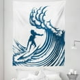 thumbnail image 1 of Surfing Tapestry, Abstract Silhouette of a Surfer Riding a Big Wave Hand Drawn Style Coastal Art, Fabric Wall Hanging Decor for Bedroom Living Room Dorm, 5 Sizes, Blue and White, by Ambesonne, 1 of 1