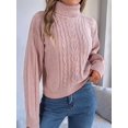 thumbnail image 3 of Women'S Sweater Round Neck Texture Button Lantern Sleeve Tops Pullover Knit Pink S, 3 of 8