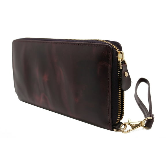 RFID Safe Leather Wristlet Clutch Wallet for Women Metal Zip Wristlet Purse Crunch Texture — J553